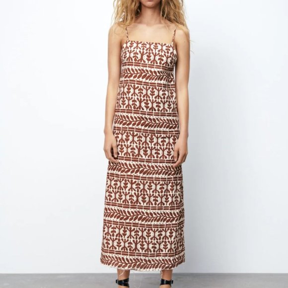 Zara Printed Linen Blend Dress - Picture 5 of 14